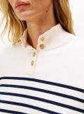 Multi Stripe Gold-Tone Button Mock Neck Jumper  Women