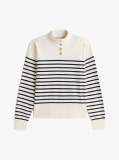 Multi Stripe Gold-Tone Button Mock Neck Jumper  Women