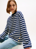 Multi Gold-Tone Button Stripe Sweatshirt  Women