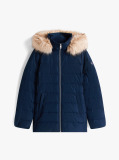 Blue Faux Fur Hood Down Puffer Jacket  Women