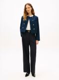 Blue Textured Wool Blend Double Breasted Jacket  Women