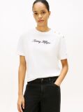 Beige Gold-Tone Button Logo Embroidery Relaxed T-Shirt  Women
