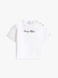 Beige Gold-Tone Button Logo Embroidery Relaxed T-Shirt  Women