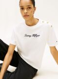 Beige Gold-Tone Button Logo Embroidery Relaxed T-Shirt  Women