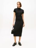 Black Slim Rib Mock Midi Bodycon Dress  Women