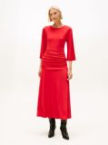 Red Festive Crepe Slim Gathered Midi Dress  Women