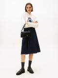 Blue Gold-Tone Button A-Line Midi Skirt  Women