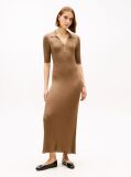 Brown Rib-Knit Polo Maxi Dress  Women
