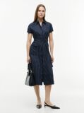 Multi Gold-Tone Button Pinstripe Dress With Linen  Women