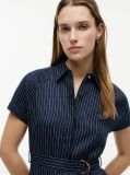 Multi Gold-Tone Button Pinstripe Dress With Linen  Women