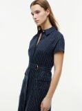 Multi Gold-Tone Button Pinstripe Dress With Linen  Women