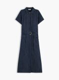 Multi Gold-Tone Button Pinstripe Dress With Linen  Women