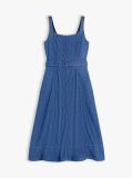 Blue Belted Denim Fit And Flare Midi Dress  Women
