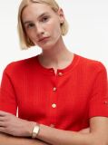 Red Pointelle Gold-Tone Button Short Sleeve Cardigan  Women