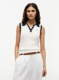 Beige Cable Knit Slim Sleeveless Polo Jumper  Women