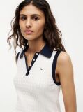 Beige Cable Knit Slim Sleeveless Polo Jumper  Women