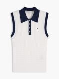Beige Cable Knit Slim Sleeveless Polo Jumper  Women