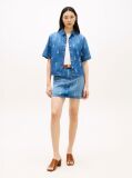 Blue Relaxed Fit Embroidery Short Sleeve Denim Shirt  Women