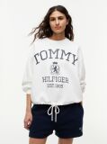 White Crest Logo Drawstring Hem Relaxed Sweatshirt  Women