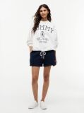 White Crest Logo Drawstring Hem Relaxed Sweatshirt  Women