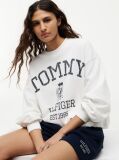 White Crest Logo Drawstring Hem Relaxed Sweatshirt  Women