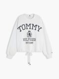 White Crest Logo Drawstring Hem Relaxed Sweatshirt  Women