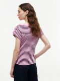 Multi Gold-Tone Button Boat Neck T-Shirt  Women