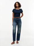 Blue Gold-Tone Button Boat Neck T-Shirt  Women