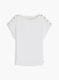 White Gold-Tone Button Boat Neck T-Shirt  Women