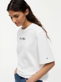 White Logo Embroidery Relaxed Crew Neck T-Shirt  Women