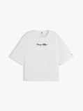 White Logo Embroidery Relaxed Crew Neck T-Shirt  Women