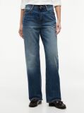 Blue Gold-Tone Button Mid Rise Loose Straight Jeans  Women