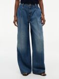 Blue Pleated Mid Rise Wide Leg Jeans  Women