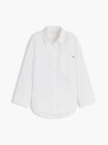 White Oversized Fit Flag Embroidery Poplin Shirt  Women