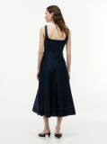 Blue Topstitch Square Neck Belted Midi Dress  Women