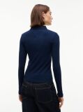 Blue Slim Fit Ribbed Long Sleeve Polo Shirt  Women