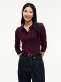 Red Slim Fit Ribbed Long Sleeve Polo Shirt  Women