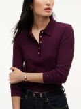 Red Slim Fit Ribbed Long Sleeve Polo Shirt  Women