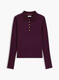 Red Slim Fit Ribbed Long Sleeve Polo Shirt  Women