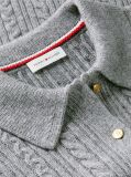 Grey Wool Blend Cable Knit Polo Jumper  Women