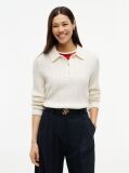 Beige Wool Blend Cable Knit Polo Jumper  Women