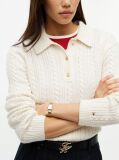 Beige Wool Blend Cable Knit Polo Jumper  Women