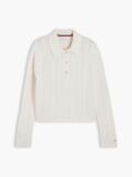 Beige Wool Blend Cable Knit Polo Jumper  Women
