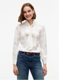 Beige Regular Fit Tie Neck Jacquard Shirt  Women