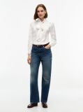 Beige Regular Fit Tie Neck Jacquard Shirt  Women