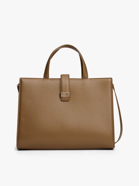Brown Heritage TH Monogram Plaque Satchel  Women