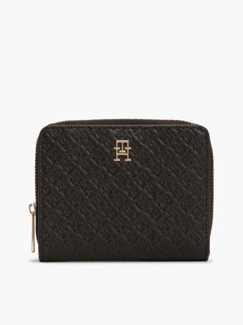 Black Hilfiger Icon Debossed Zip-Around Flap Wallet  Women