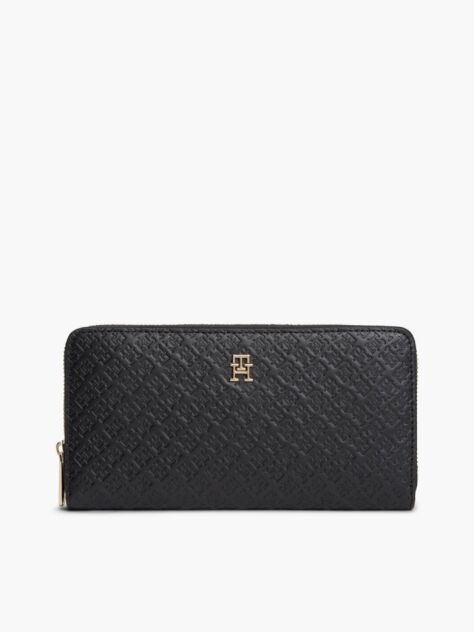 Black Hilfiger Icon Debossed Zip-Around Wallet  Women