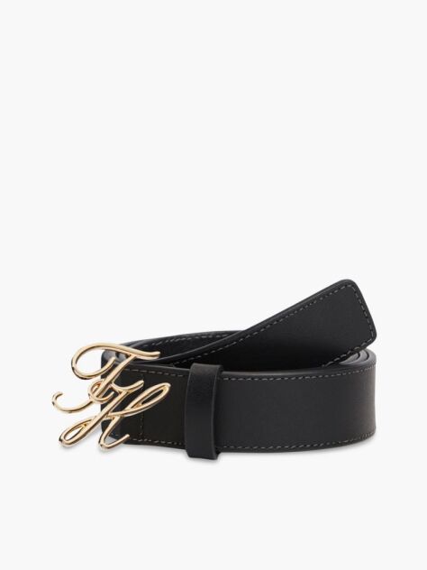 Black Logo Plaque Buckle Leather Belt  Women