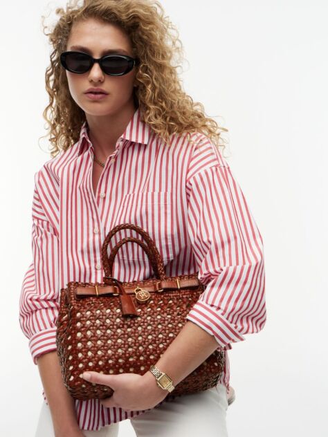 Brown The American Icon Braided Leather Tote Bag  Women
